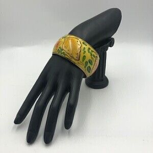 Vintage Women's Brass Floral Painted Bangle Bracelet Jewelry